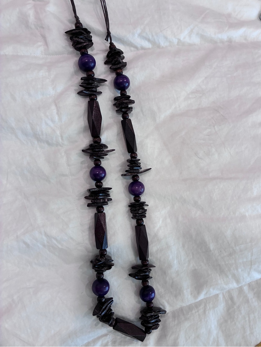 Source Unknown Purple & Dark Wood Geometric Bead Necklace